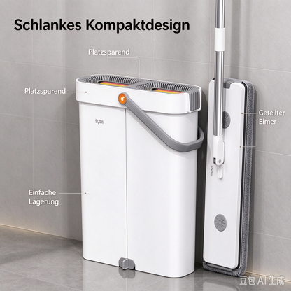 🔥Bestseller🔥Joybos Flachwischer-Set mit Eimer | Boden- und Fensterreiniger für Nass- und Trockenreinigung, 2 Mikrofaserbezüge