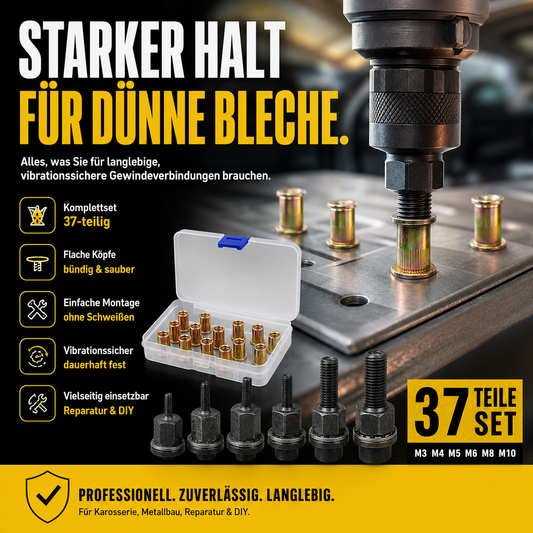🔧Die Pakete werden zu Ihnen nach Hause geliefert!🎁Flachkopf-Gewindemutter Einnietmuttern-Satz