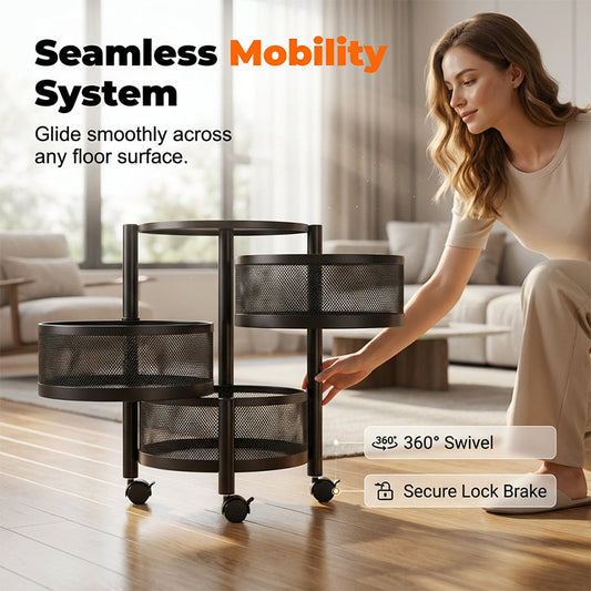 Multi-Tier Round Metal Rotating Storage Cart