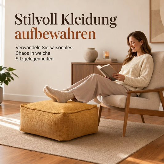 📢 50% RABATT! 🧺 Aufbewahrungs-Pouf-Hülle – Großer Reißverschluss, waschbar & 45x45x23cm ✨